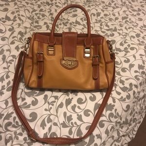 Two-tone Brown handbag purse bowler style satchel